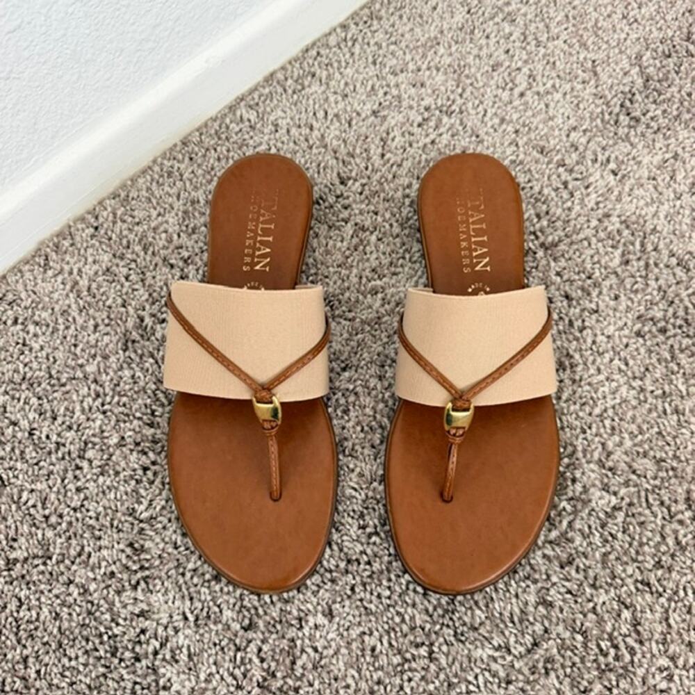 Italian Shoemakers Asher Sandals Women 10 Thong Elastic Strap 1" Heel Comfort